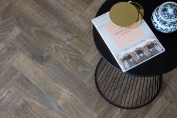 dark brown oak herringbone flooring